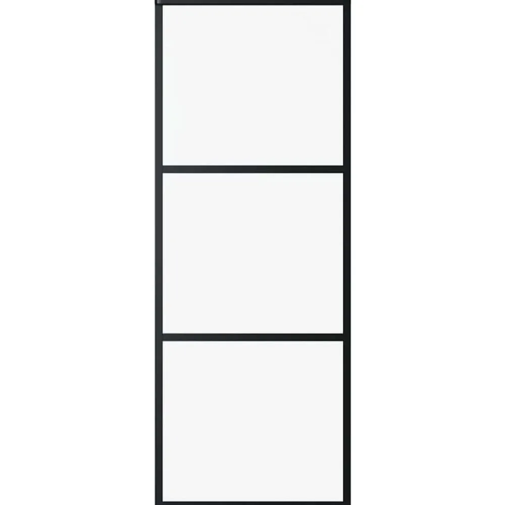 vidaXL Materiales De Construcción-Puerta corredera de 3 paneles ESG vidrio y aluminio negra 76x205 cm