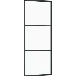vidaXL Materiales De Construcción-Puerta corredera de 3 paneles ESG vidrio y aluminio negra 76x205 cm