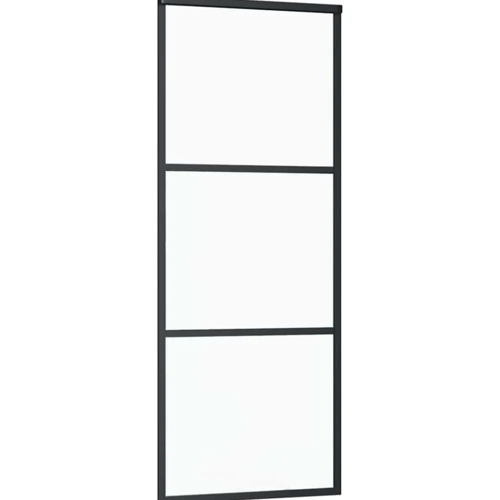 vidaXL Materiales De Construcción-Puerta corredera de 3 paneles ESG vidrio y aluminio negra 76x205 cm