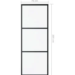vidaXL Materiales De Construcción-Puerta corredera de 3 paneles ESG vidrio y aluminio negra 76x205 cm