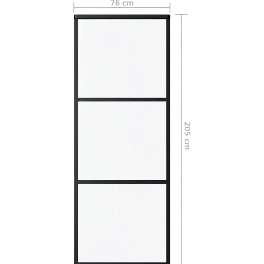 vidaXL Materiales De Construcción-Puerta corredera de 3 paneles ESG vidrio y aluminio negra 76x205 cm