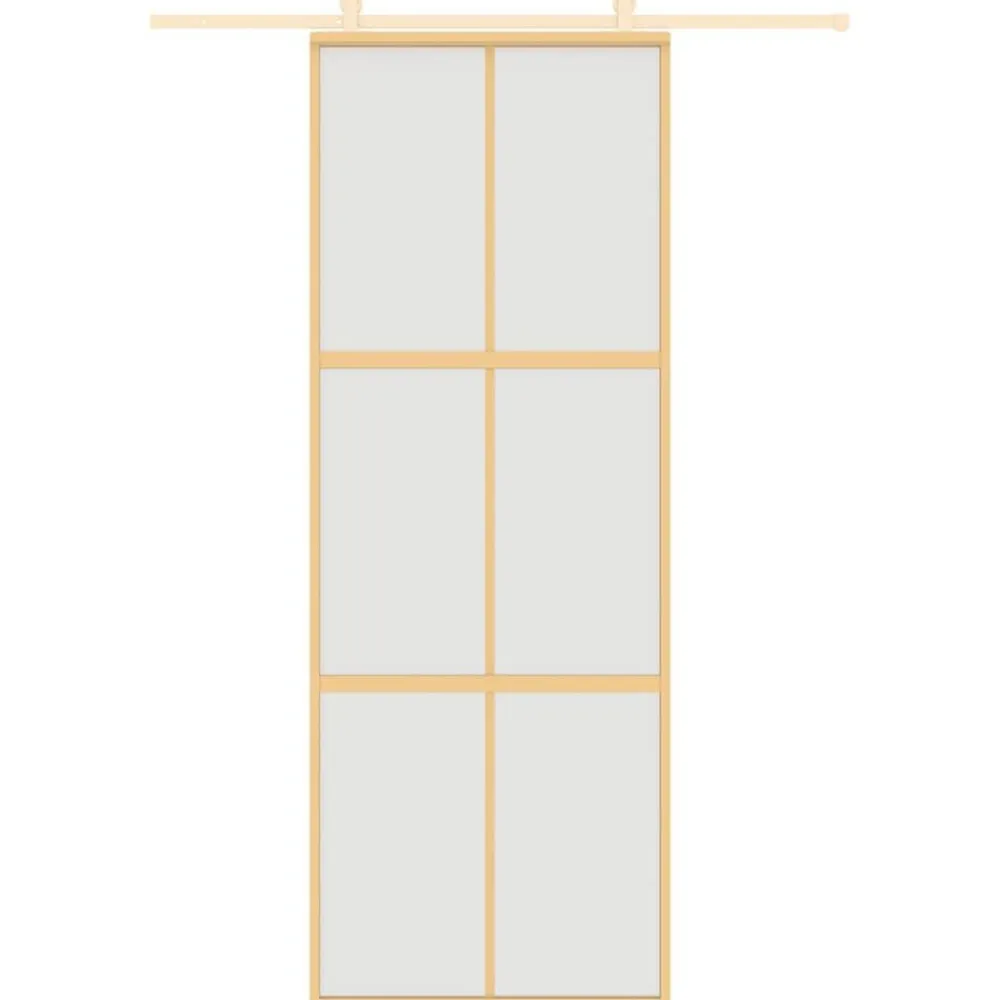 vidaXL Materiales De Construcción-Puerta corredera dorada vidrio ESG esmerilado aluminio 76x205cm