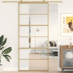 vidaXL Puerta corredera dorada de vidrio ESG transparente y aluminio Dorado Discount