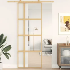 vidaXL Puerta corredera dorada de vidrio ESG transparente y aluminio Dorado Best