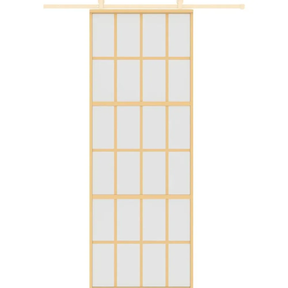 vidaXL Puerta corredera dorada vidrio ESG esmerilado aluminio 76x205cm Dorado y mate Clearance