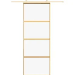 vidaXL Materiales De Construcción-Puerta corredera dorada de vidrio ESG transparente y aluminio