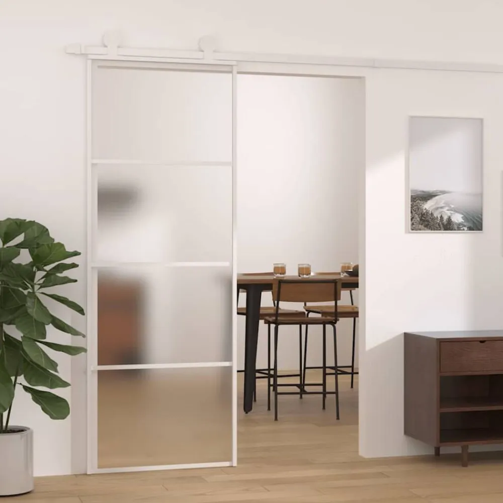 vidaXL Materiales De Construcción-Puerta corredera ESG vidrio y aluminio blanca 76x205 cm