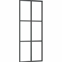 vidaXL Materiales De Construcción-Puerta corredera ESG vidrio y aluminio negra 76x205 cm