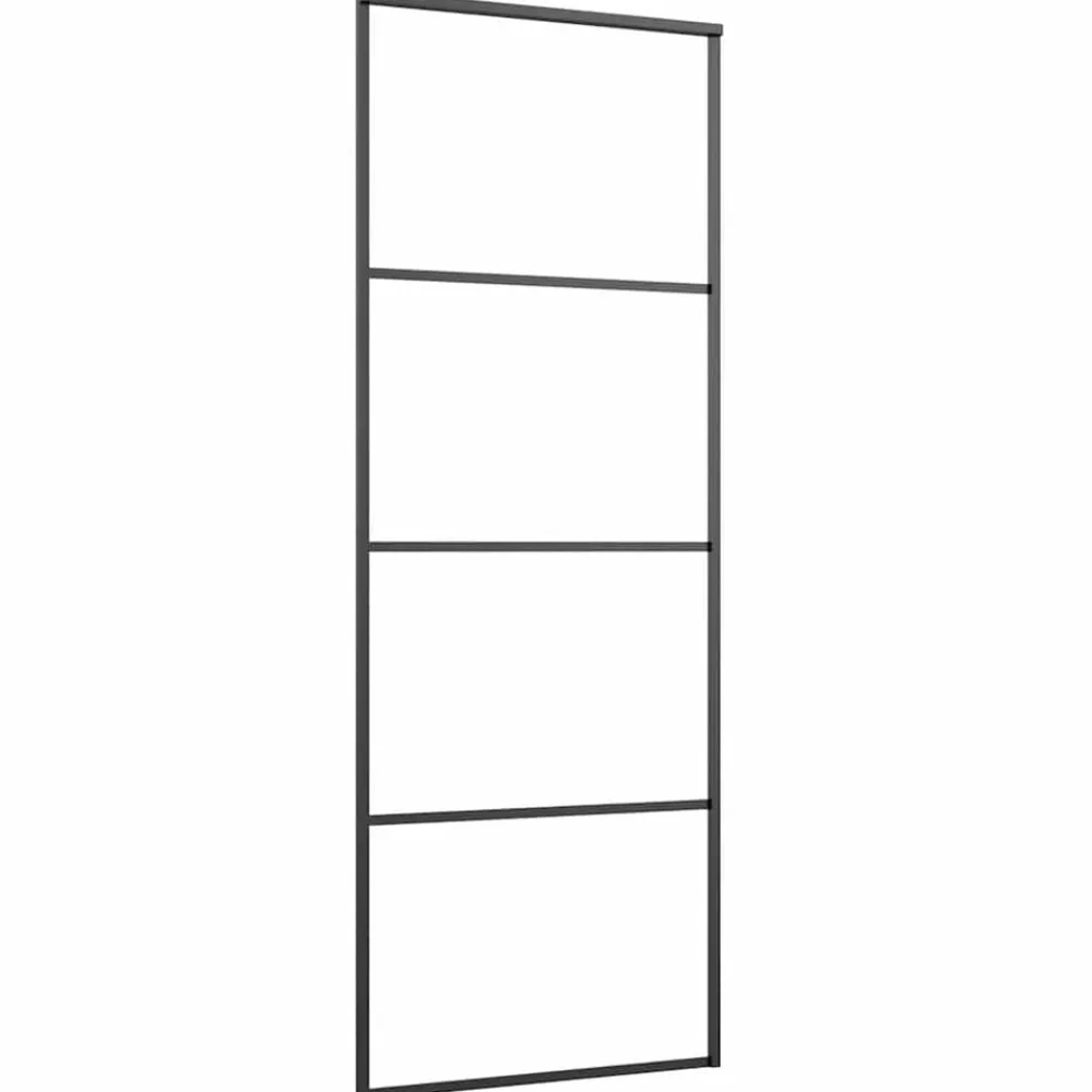 vidaXL Materiales De Construcción-Puerta corredera ESG vidrio y aluminio negra 76x205 cm