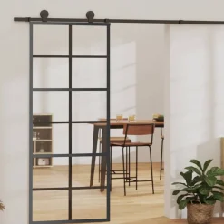 vidaXL Puerta corredera ESG vidrio y aluminio negra 76x205 cm Discount