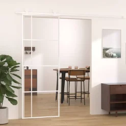 vidaXL Puerta corredera ESG vidrio y aluminio blanca 76x205 cm Blanco Clearance