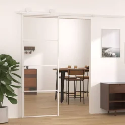 vidaXL Puerta corredera ESG vidrio y aluminio 76x205 cm Blanco