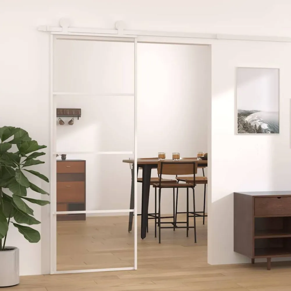 vidaXL Puerta corredera ESG vidrio y aluminio 76x205 cm Blanco