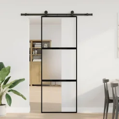 vidaXL Materiales De Construcción-Puerta corredera set herrajes vidrio templado aluminio 76x205cm