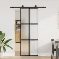vidaXL Materiales De Construcción-Puerta corredera set herrajes vidrio templado aluminio 76x205cm
