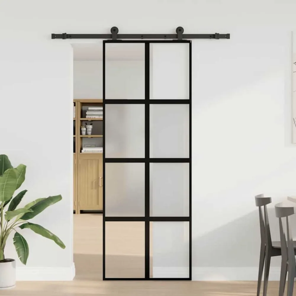 vidaXL Puerta corredera set herrajes vidrio templado aluminio 76x205cm