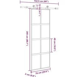 vidaXL Puerta corredera set herrajes vidrio templado aluminio 76x205cm