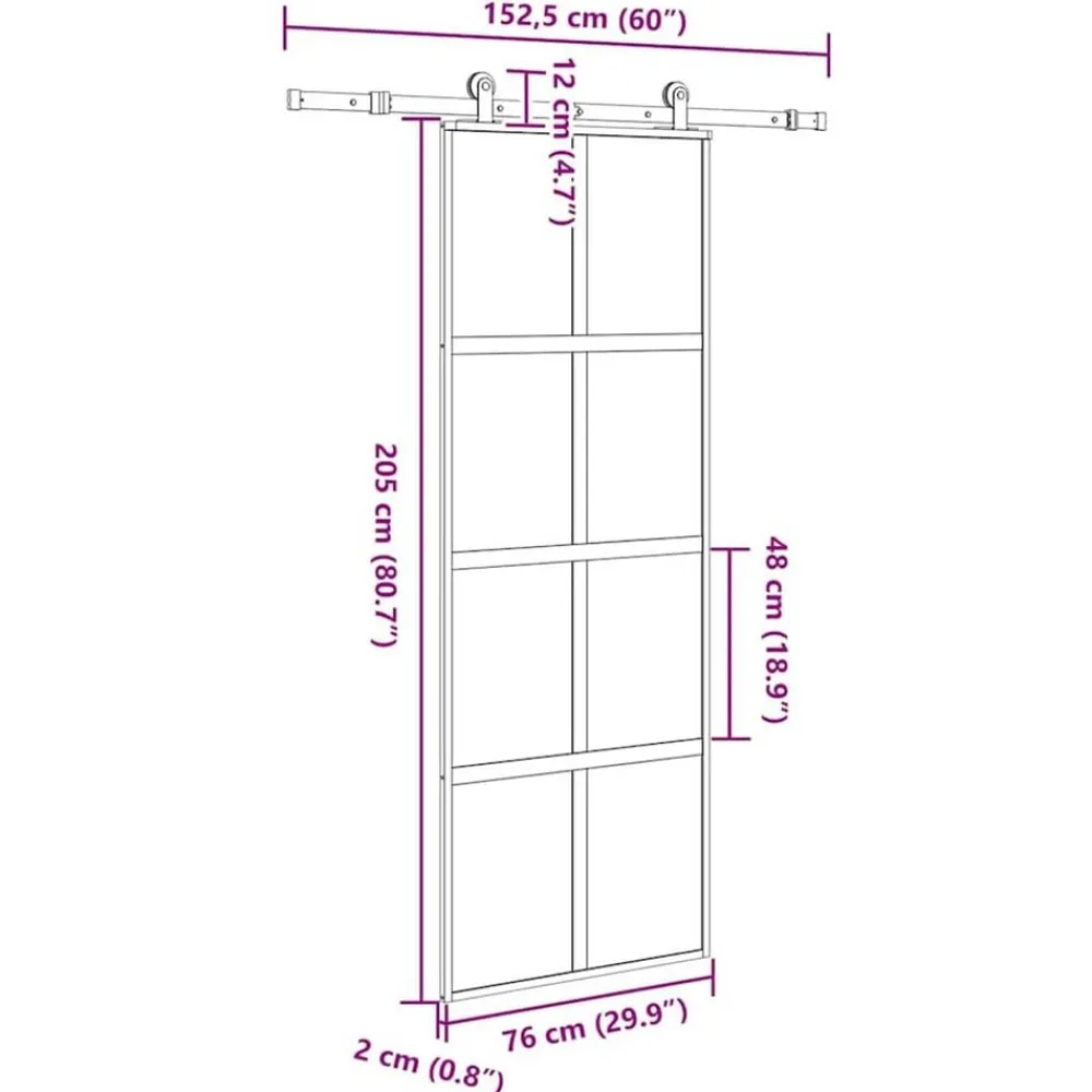 vidaXL Puerta corredera set herrajes vidrio templado aluminio 76x205cm