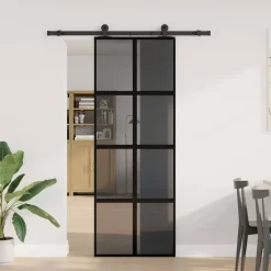 vidaXL Materiales De Construcción-Puerta corredera set herrajes vidrio templado aluminio 76x205cm