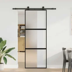 vidaXL Puerta corredera set herrajes vidrio templado aluminio 76x205cm Clearance