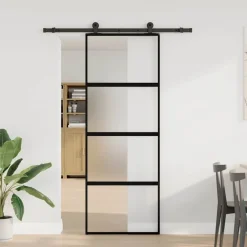 vidaXL Puerta corredera set herrajes vidrio templado aluminio 76x205cm matt and transparent New