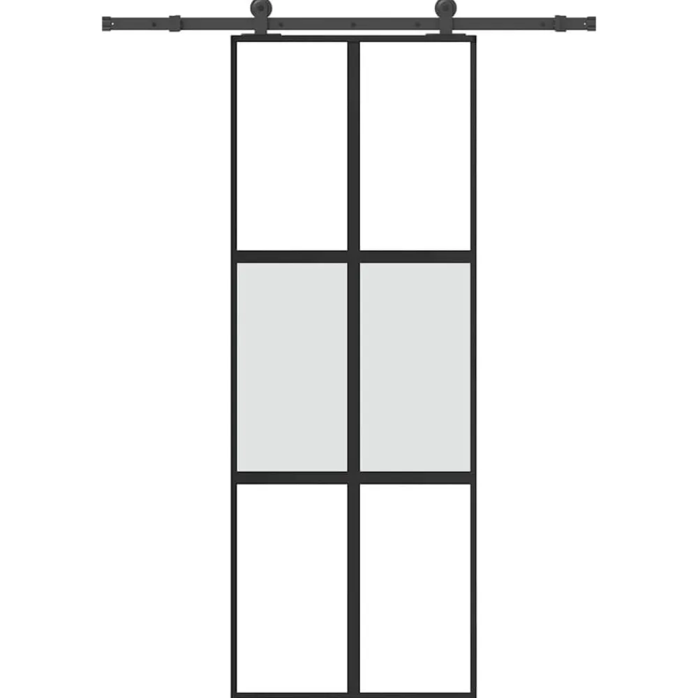 vidaXL Puerta corredera set herrajes vidrio templado aluminio 76x205cm