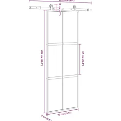 vidaXL Puerta corredera set herrajes vidrio templado aluminio 76x205cm