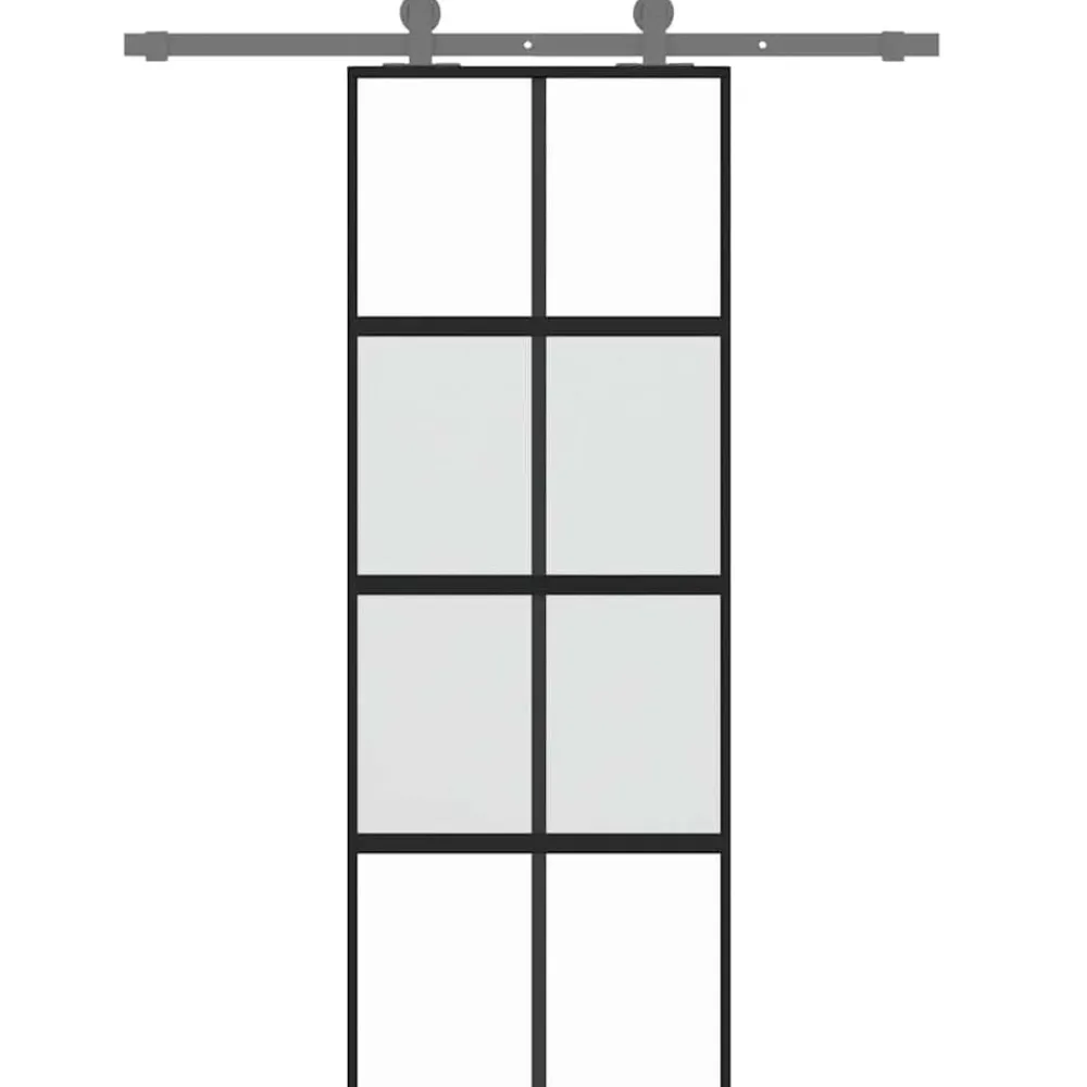 vidaXL Materiales De Construcción-Puerta corredera vidrio templado y aluminio negra 76x205 cm
