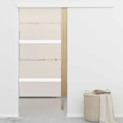 vidaXL Materiales De Construcción-Puerta corredera vidrio ESG y aluminio plateado 76x212 cm