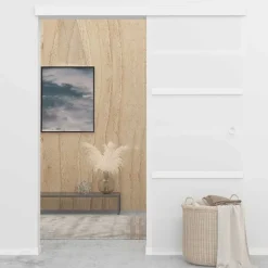 vidaXL Materiales De Construcción-Puerta corredera vidrio ESG y aluminio plateado 76x212 cm