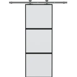 vidaXL Materiales De Construcción-Puerta corredera vidrio templado y aluminio negra 76x205 cm