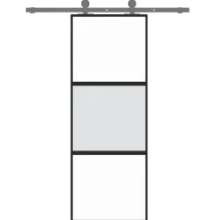 vidaXL Materiales De Construcción-Puerta corredera vidrio templado y aluminio negra 76x205 cm