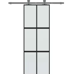 vidaXL Materiales De Construcción-Puerta corredera vidrio templado y aluminio negra 76x205 cm