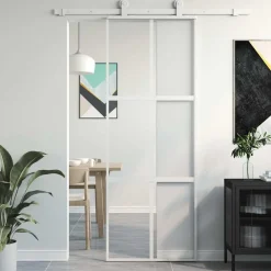 vidaXL Materiales De Construcción-Puerta corredera vidrio templado y aluminio blanca 76x205 cm