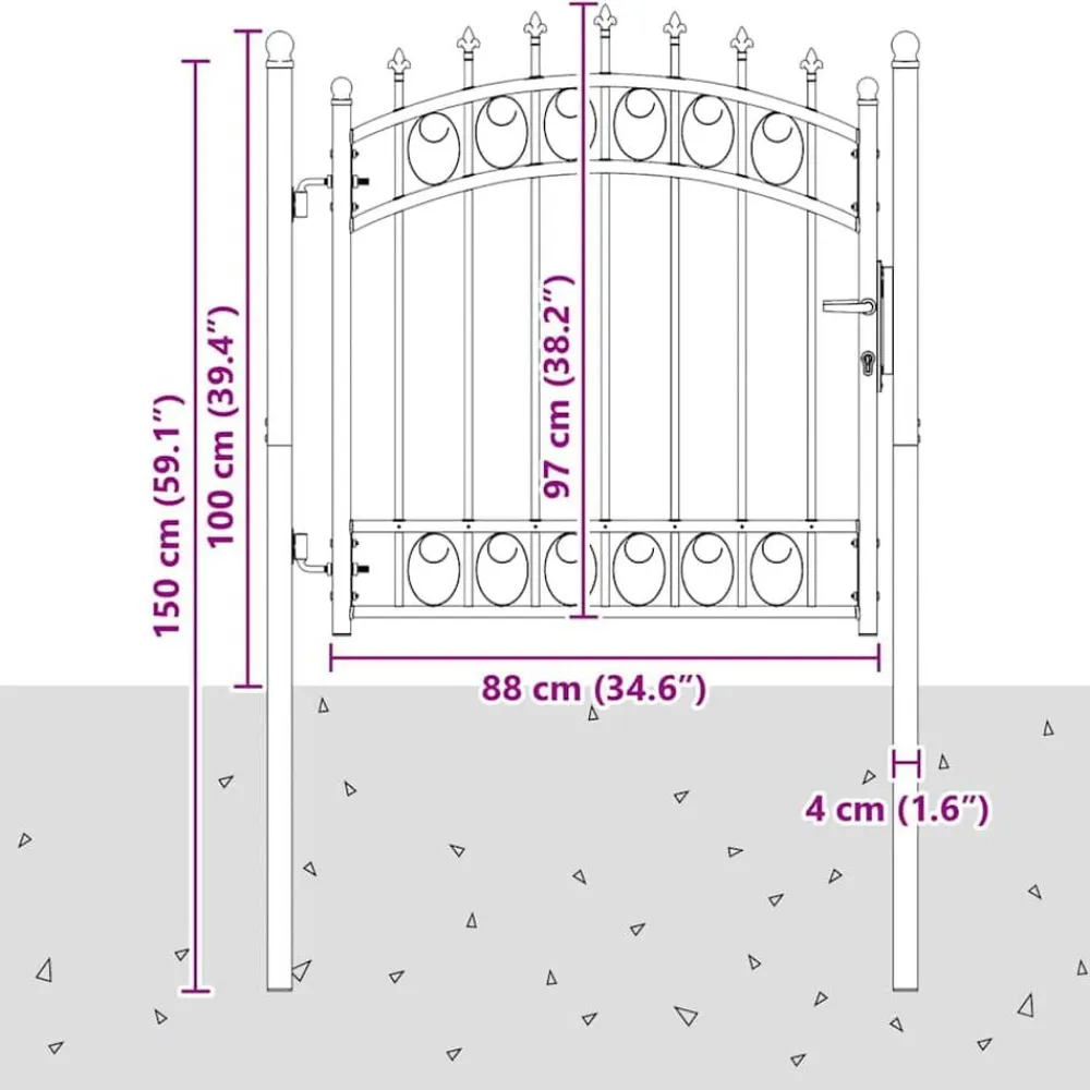 vidaXL Vallas De Jardín-Puerta de cerca con picos con cerradura Emmen 100 x 100 cm