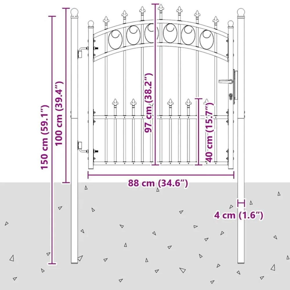vidaXL Puerta de cerca con picos Emmen 100 x 100 cm Gris Best