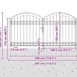 vidaXL Vallas De Jardín-Puerta de cerca con cerradura Assen Gris 301 x 200 cm Acero