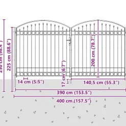 vidaXL Puerta de cerca con cerradura Assen Gris 301 x 224.5 cm Acero