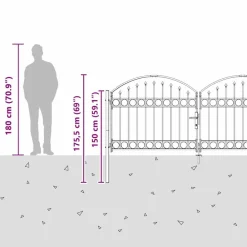vidaXL Vallas De Jardín-Puerta de cerca con cerradura Assen Gris 301 x 175,5 cm Acero