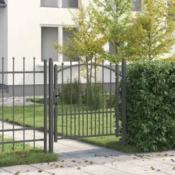 vidaXL Puerta de cerca con picos con cerradura Emmen 100 x 100 cm Gris Discount