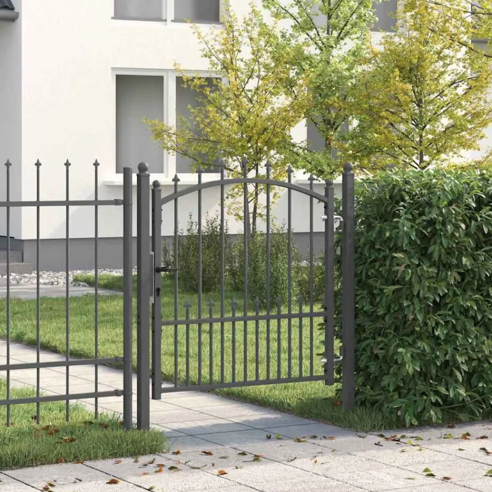 vidaXL Puerta de cerca con picos con cerradura Emmen 100 x 100 cm Gris Discount