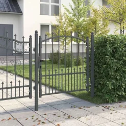 vidaXL Puerta de cerca con picos con cerradura Emmen 100 x 100 cm Gris Discount