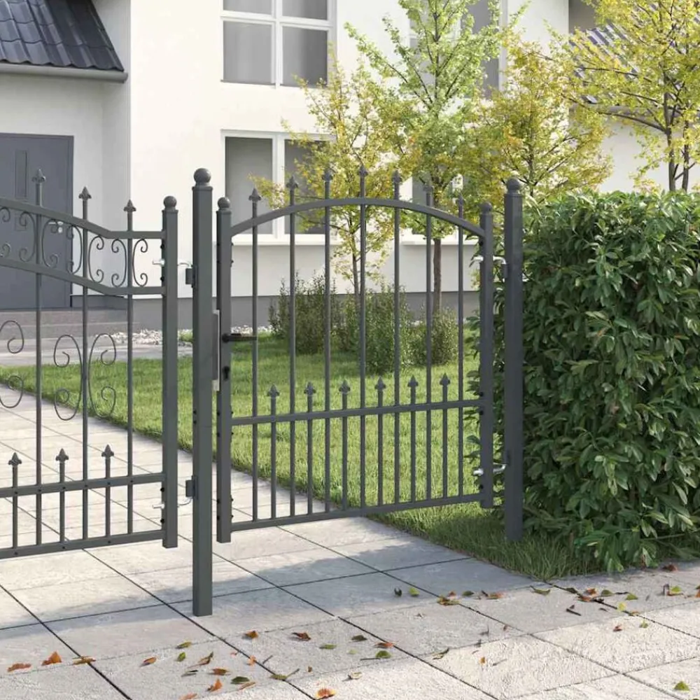 vidaXL Puerta de cerca con picos con cerradura Emmen 100 x 100 cm Gris Discount