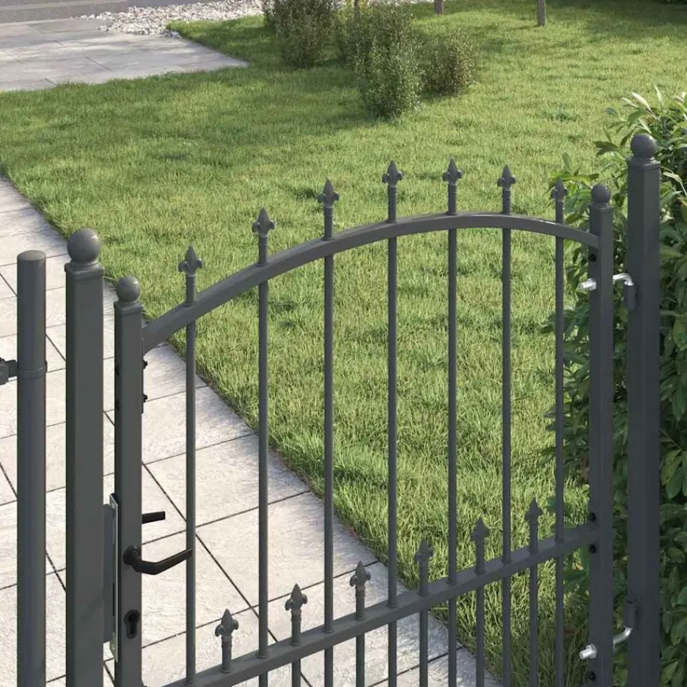 vidaXL Puerta de cerca con picos con cerradura Emmen 100 x 100 cm Gris Discount