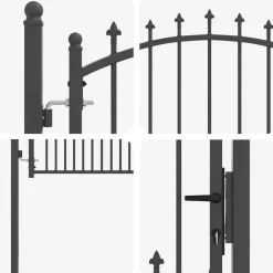 vidaXL Puerta de cerca con picos con cerradura Emmen 100 x 100 cm Gris Discount