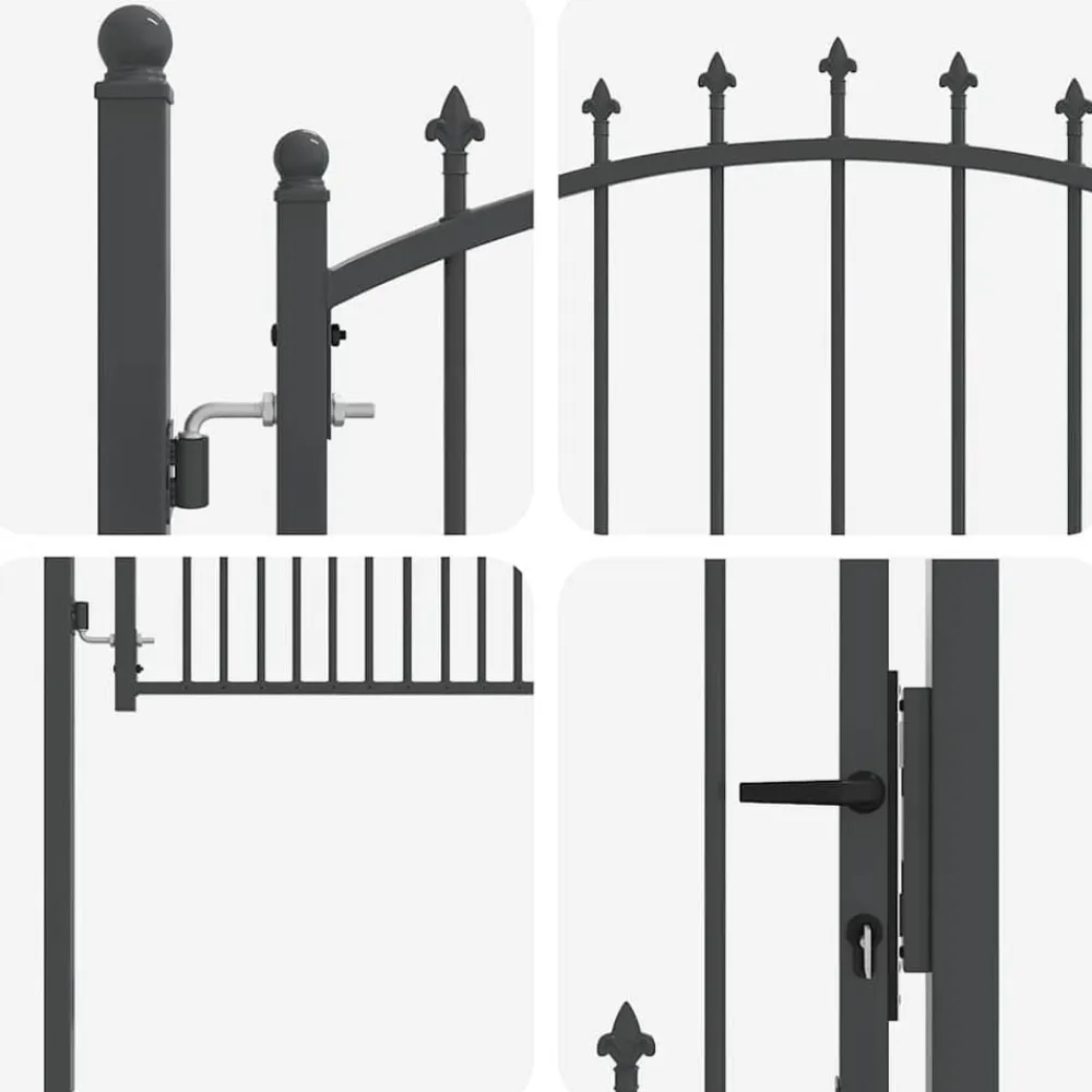 vidaXL Puerta de cerca con picos con cerradura Emmen 100 x 100 cm Gris Discount