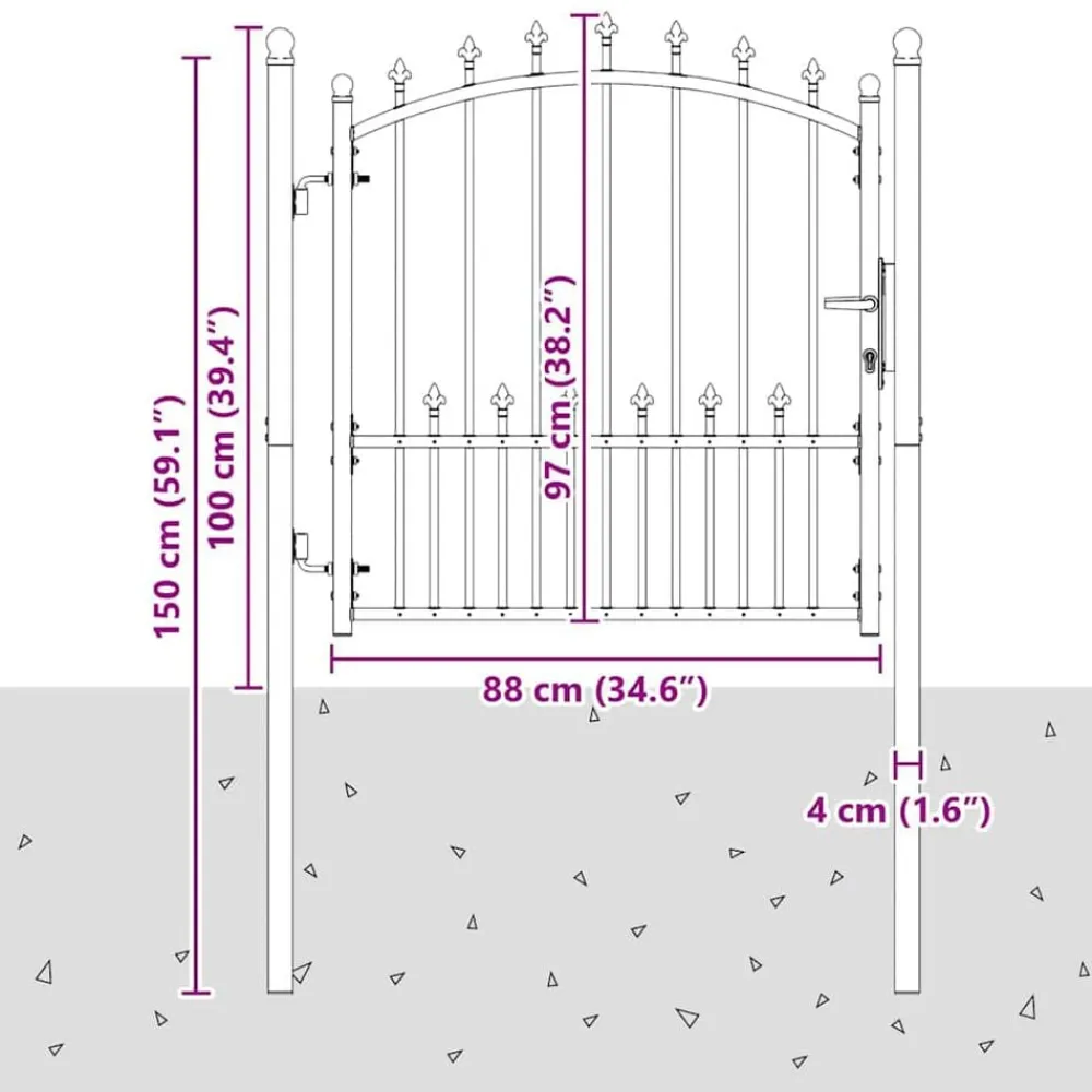 vidaXL Puerta de cerca con picos con cerradura Emmen 100 x 100 cm Gris Discount