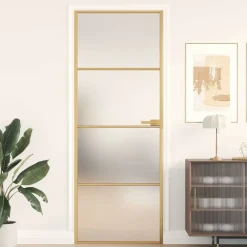 vidaXL Puerta de interior dorada vidrio templado y aluminio 76x201,5cm Dorado y mate Best