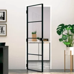 vidaXL Materiales De Construcción-Puerta de interior vidrio templado y aluminio negro 76x201,5 cm