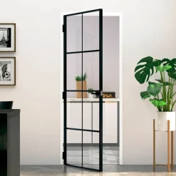 vidaXL Puerta de interior vidrio templado y aluminio negro 76x201,5 cm Negro y transparente Online